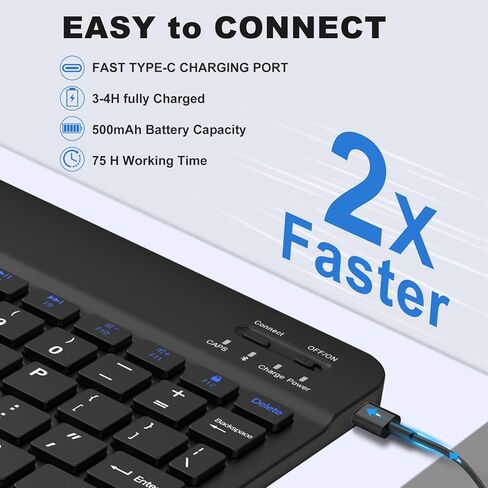 Detachable Wireless Bluetooth Keyboard Lightweight Slim & Long Battery for iOS iPad, iPad Pro, iPad Air, Mac, Android Tablet Samsung Galaxy, Xiaomi Pad 5, Huawei, Lenovo in Kuwait