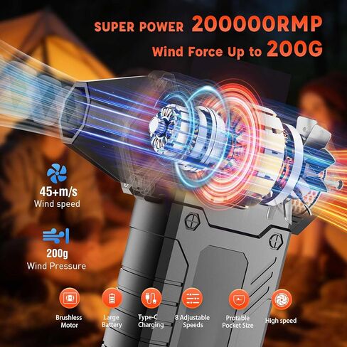 Compressed Air Duster,200,000RPM Turbo Jet Blower with LED Display,8-Gear Adjustable Mini Air Broom,Electric Air Duster for Keyboard,PC,Car and Home,Replace Compressed Air Can (Matte Black) in Kuwait