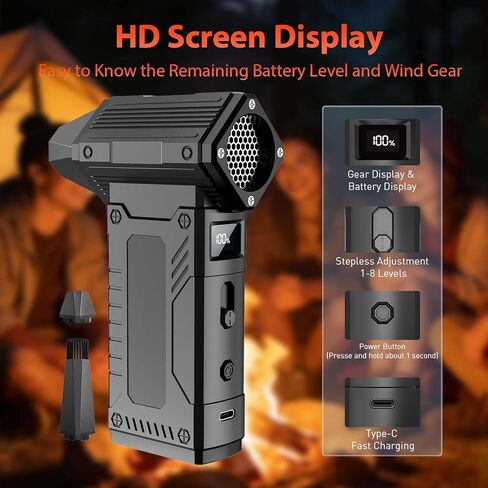 Compressed Air Duster,200,000RPM Turbo Jet Blower with LED Display,8-Gear Adjustable Mini Air Broom,Electric Air Duster for Keyboard,PC,Car and Home,Replace Compressed Air Can (Matte Black) in Kuwait