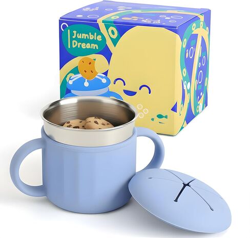 Jumble Dream Stainless Steel Baby Snack Cup for Toddlers Kids – Spill-Proof Silicone Snack Container – BPA-Free Non-Toxic Dishwasher Safe Food-Grade Stainless Steel for Baby Snacks 6m+ to 3+ Years in Kuwait