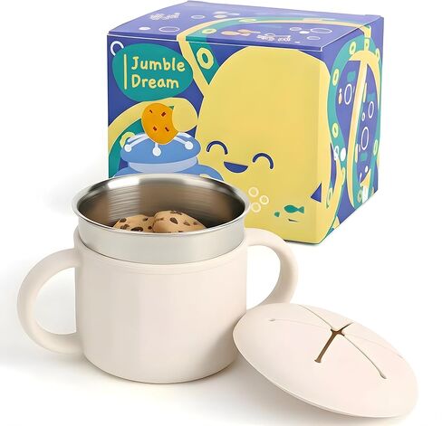 Jumble Dream Stainless Steel Baby Snack Cup for Toddlers Kids – Spill-Proof Silicone Snack Container – BPA-Free Non-Toxic Dishwasher Safe Food-Grade Stainless Steel for Baby Snacks 6m+ to 3+ Years in Kuwait