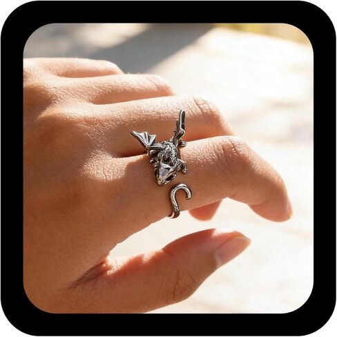 Andelaisi Boho Dragon Wrap Open Ring - Silver Ancient Dragon Open Knuckle Ring - Punk Stacking Jewelry for Women in Saudi Arabia