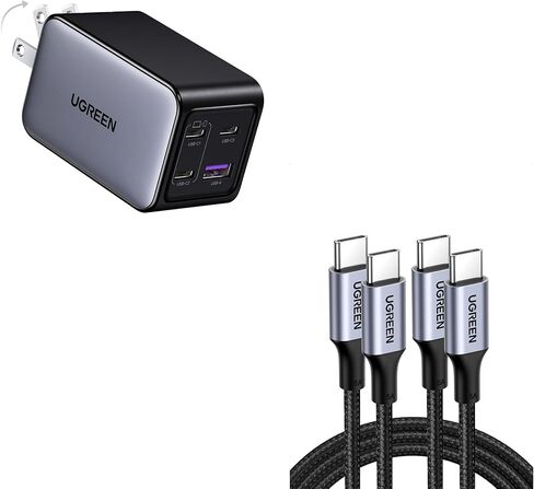 حزمة شاحن حائط UGREEN 65 وات 4 منافذ GaN USB C مع كابل USB C بقوة 100 وات 3.3 قدم متوافق مع iPhone 17/17 Pro/17 Pro Max وMacBook Pro/Air وGalaxy S25/S24 وiPad Pro/Air وPixel 10 in Saudi Arabia