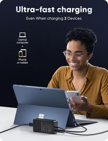 شاحن سطحي، 127 وات 15 فولت 8 أمبير، شاحن Microsoft Surface لجهاز Surface Book 1/2/3، وSurface Laptop Studio، وSurface Pro 3/4/5/6/7/7+/8/9/10/11/12، وSurface Laptop 2/3/4/5/6/7، وSurface Go، وSurface LaptopGo in Kuwait