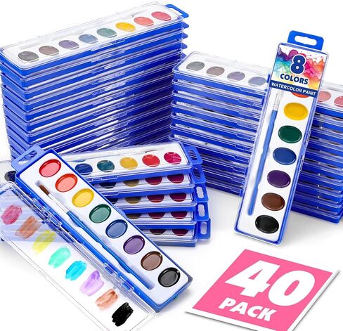 10 Pack Watercolor Paint Set, 8 Colors Water Color Paint Set for kids with Paintbrush. Washable Watercolors Paint for Parties, Birthday Party Favor, Valentine's Day Presents for kids, Classrooms and Teacher Supplies in Kuwait