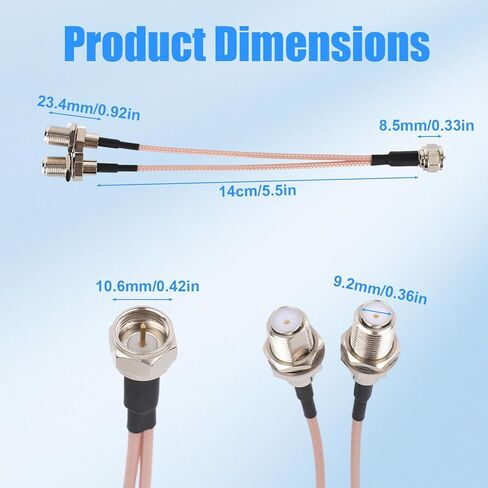 F-Type RG179 Splitter Coax Cable, F Male to F Dual Female Y-Shaped Splitter Coax Cable for TV Antenna Audio Video Equipment, Flexible for Tight Spaces in Saudi Arabia