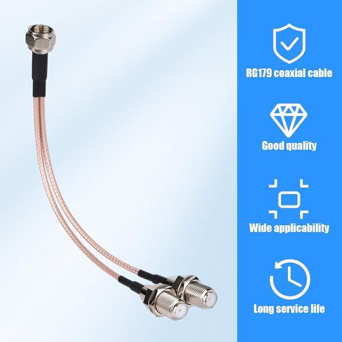 F-Type RG179 Splitter Coax Cable, F Male to F Dual Female Y-Shaped Splitter Coax Cable for TV Antenna Audio Video Equipment, Flexible for Tight Spaces in Saudi Arabia