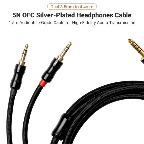 كابل Fosi Audio Dual 3.5 ملم إلى 4.4 ملم لسماعات الرأس المغناطيسية المستوية i5 بطول 4.9 قدم in Kuwait