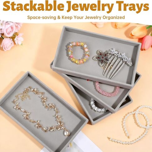 12 Pcs Velvet Jewelry Tray, Blank Stackable Drawers Organizer, Jewelry Display Tray for Beads Bracelets Necklaces Earrings Storage (Black) in Saudi Arabia