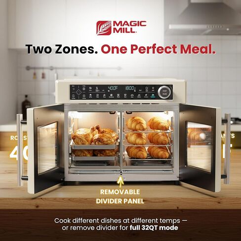 Magic Mill Ultra-Premium Dual-Zone Stainless Steel Air Fryer Toaster Oven Combo, Extra Large 32QT French Door Convection Oven with Next-Gen Patent Technology, 13 Accessories, Rotisserie, Sync Finish in Saudi Arabia