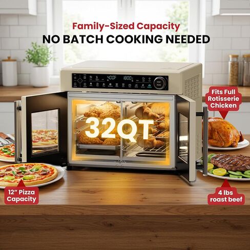 Magic Mill Ultra-Premium Dual-Zone Stainless Steel Air Fryer Toaster Oven Combo, Extra Large 32QT French Door Convection Oven with Next-Gen Patent Technology, 13 Accessories, Rotisserie, Sync Finish in Saudi Arabia