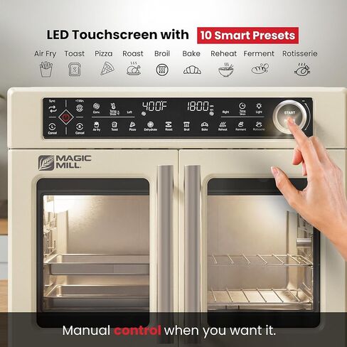 Magic Mill Ultra-Premium Dual-Zone Stainless Steel Air Fryer Toaster Oven Combo, Extra Large 32QT French Door Convection Oven with Next-Gen Patent Technology, 13 Accessories, Rotisserie, Sync Finish in Saudi Arabia