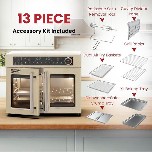 Magic Mill Ultra-Premium Dual-Zone Stainless Steel Air Fryer Toaster Oven Combo, Extra Large 32QT French Door Convection Oven with Next-Gen Patent Technology, 13 Accessories, Rotisserie, Sync Finish in Saudi Arabia