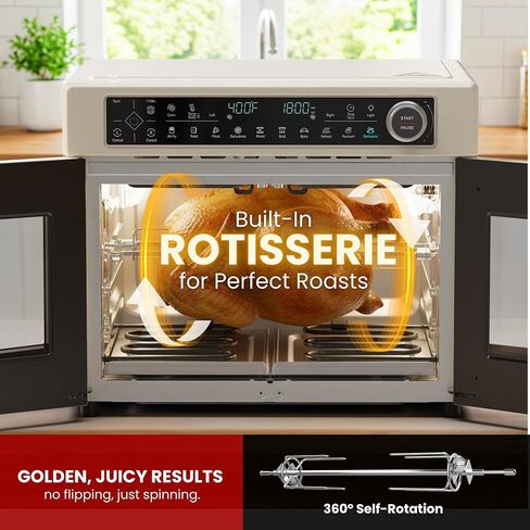 Magic Mill Ultra-Premium Dual-Zone Stainless Steel Air Fryer Toaster Oven Combo, Extra Large 32QT French Door Convection Oven with Next-Gen Patent Technology, 13 Accessories, Rotisserie, Sync Finish in Saudi Arabia