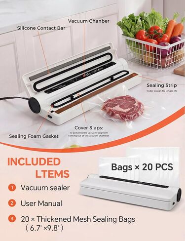 ماكينة غلق مكنسة كهربائية 75 كيلو باسكال للطعام، ماكينة غلق مكنسة كهربائية لحفظ الطعام، خفيفة الوزن، 20 كيس غلق مفرغ، مؤقت العد التنازلي الرقمي، تخزين طعام اللحوم، أدوات المطبخ المنزلية، الأجهزة in Kuwait