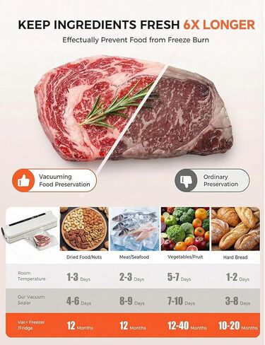 ماكينة غلق مكنسة كهربائية 75 كيلو باسكال للطعام، ماكينة غلق مكنسة كهربائية لحفظ الطعام، خفيفة الوزن، 20 كيس غلق مفرغ، مؤقت العد التنازلي الرقمي، تخزين طعام اللحوم، أدوات المطبخ المنزلية، الأجهزة in Kuwait