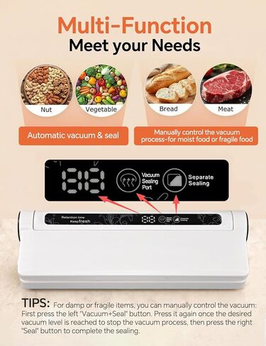 ماكينة غلق مكنسة كهربائية 75 كيلو باسكال للطعام، ماكينة غلق مكنسة كهربائية لحفظ الطعام، خفيفة الوزن، 20 كيس غلق مفرغ، مؤقت العد التنازلي الرقمي، تخزين طعام اللحوم، أدوات المطبخ المنزلية، الأجهزة in Kuwait