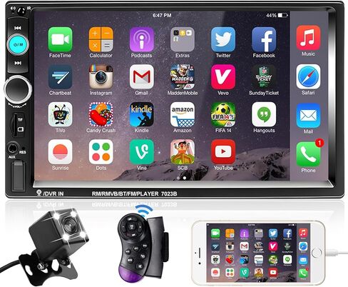 Podofo Double Din Car Stereo Radio 7 Inch Touch Screen Bluetooth Handsfree Mirror Link USB SD FM Audio Receiver with Backup Camera Wireless Remote Control Steering Wheel Control in Kuwait