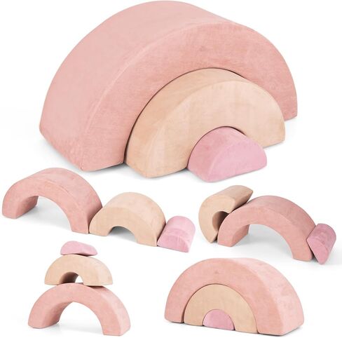 INFANS Climbing Toys for Toddlers, 3pc Foam Climbing Blocks Rainbow Shaped Indoor Play Set, Soft Equipment Modulars Rainbow Crawling Tunnel Playroom Couch for Children Playroom Baby (Pink) in Saudi Arabia