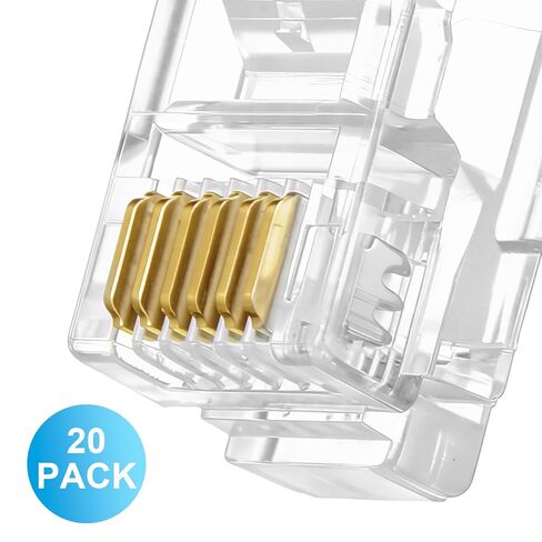 20 حزمة من موصلات RJ11 RJ11/RJ12 6P6C تمر من خلال الموصل، 3 قابس معياري للهاتف لسلك خط الهاتف، دبابيس مطلية بالذهب متوافقة مع الأسلاك الصلبة والمجدولة in Saudi Arabia