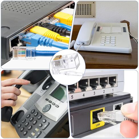 20 حزمة من موصلات RJ11 RJ11/RJ12 6P6C تمر من خلال الموصل، 3 قابس معياري للهاتف لسلك خط الهاتف، دبابيس مطلية بالذهب متوافقة مع الأسلاك الصلبة والمجدولة in Saudi Arabia