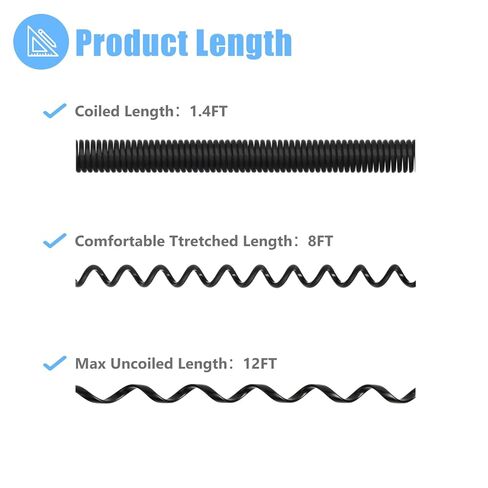 12FT RJ9 Telephone Cord, 2 Pack 4P4C Handset Cable Uncoiled, Black | Awishwell Coiled Phone Cord for Landline, 1.4FT to 12FT Stretchy Spiral Handset Wire, Desk Phone Cable for Home Office in Saudi Arabia