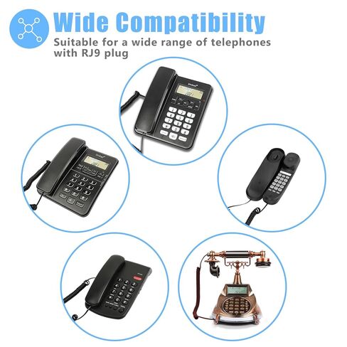 12FT RJ9 Telephone Cord, 2 Pack 4P4C Handset Cable Uncoiled, Black | Awishwell Coiled Phone Cord for Landline, 1.4FT to 12FT Stretchy Spiral Handset Wire, Desk Phone Cable for Home Office in Saudi Arabia