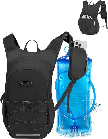 حقيبة ظهر مرطبة مع مثانة مياه سعة 2 لتر، حقيبة ظهر للمشي لمسافات طويلة للرجال والنساء مع جيب للهاتف وحامل خوذة in Kuwait