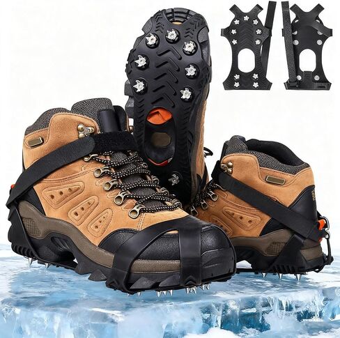 Ice Cleats for Shoes and Boots, Silicone Stainless Steel Grippers Shoe Spikes Grips Traction for Ice Snow, Winter Hiking Climbing Ice Fishing in Saudi Arabia