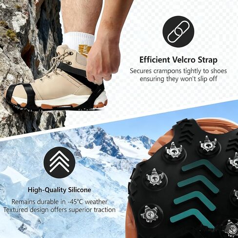 Ice Cleats for Shoes and Boots, Silicone Stainless Steel Grippers Shoe Spikes Grips Traction for Ice Snow, Winter Hiking Climbing Ice Fishing in Saudi Arabia