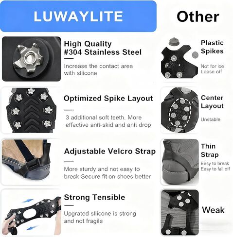 Ice Cleats for Shoes and Boots, Silicone Stainless Steel Grippers Shoe Spikes Grips Traction for Ice Snow, Winter Hiking Climbing Ice Fishing in Saudi Arabia