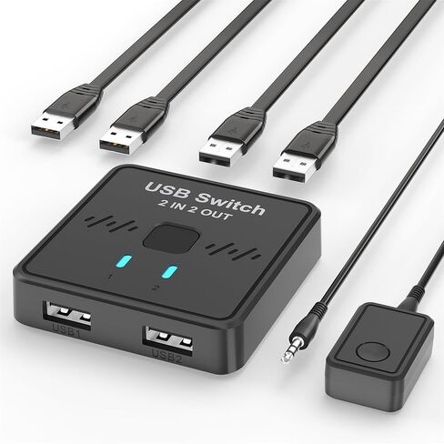 محول USB 2 في 2 لمشاركة لوحة المفاتيح والماوس بين جهازي كمبيوتر، جهاز الكل في واحد، طابعة، محول USB مع كابلين USB ووحدة تحكم خارجية in Kuwait