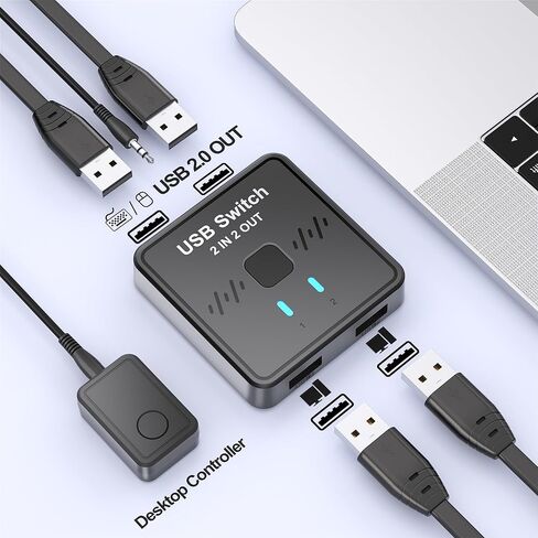 محول USB 2 في 2 لمشاركة لوحة المفاتيح والماوس بين جهازي كمبيوتر، جهاز الكل في واحد، طابعة، محول USB مع كابلين USB ووحدة تحكم خارجية in Kuwait