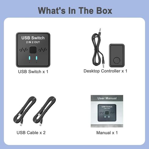 محول USB 2 في 2 لمشاركة لوحة المفاتيح والماوس بين جهازي كمبيوتر، جهاز الكل في واحد، طابعة، محول USB مع كابلين USB ووحدة تحكم خارجية in Kuwait