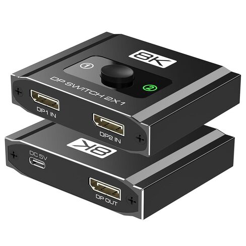محول Displayport 2 في 1 مخرج، 8K@60 هرتز، 4K@120 هرتز، الدقة DP 1.4 صندوق محدد محول DisplayPort، دعم DSC، محول منفذ العرض متوافق مع الكمبيوتر الشخصي، الكمبيوتر المحمول، الشاشة، الألعاب، التلفزيون، NVIDIA، AMD in Kuwait