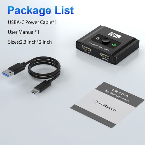 محول Displayport 2 في 1 مخرج، 8K@60 هرتز، 4K@120 هرتز، الدقة DP 1.4 صندوق محدد محول DisplayPort، دعم DSC، محول منفذ العرض متوافق مع الكمبيوتر الشخصي، الكمبيوتر المحمول، الشاشة، الألعاب، التلفزيون، NVIDIA، AMD in Kuwait