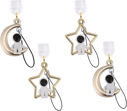 4 قطعة سحر المكونات الغبار مع قلادة سبيكة رائد الفضاء نوع-C منفذ USB مكافحة الغبار المقابس لطيف الهاتف سحر لمعظم هواتف محمولة من النوع C in Kuwait