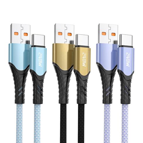 3pcs USB A to USB C Charging Cable 100W Charger Cord, Smart Matching for Type-C Devices (Purple,Blue,Black,3ft Nylon-Braided) in Saudi Arabia