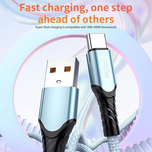 3pcs USB A to USB C Charging Cable 100W Charger Cord, Smart Matching for Type-C Devices (Purple,Blue,Black,3ft Nylon-Braided) in Saudi Arabia