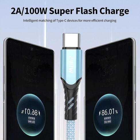 3pcs USB A to USB C Charging Cable 100W Charger Cord, Smart Matching for Type-C Devices (Purple,Blue,Black,3ft Nylon-Braided) in Saudi Arabia