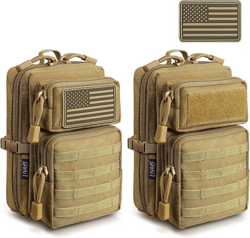 2 حزمة من ملحقات Molle التكتيكية EDC الحقيبة، حقيبة أدوات صغيرة، حامل هاتف المرافق IFAK لحزام الخدمة، حقيبة الظهر، سترة (تتضمن 2 رقعة علم الولايات المتحدة) in Kuwait