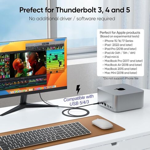 USB C to DisplayPort Cable 10ft Long, DP 1.4 8K@60Hz 4K@120Hz 2K@180Hz 1080P@360Hz Monitor Thunderbolt 3/4/5 to Display Port Cord for iPhone 15/16/17 iPad MacBook Air/Pro to Monior in Saudi Arabia