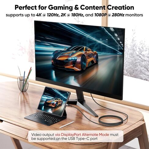 USB C to DisplayPort Cable 10ft Long, DP 1.4 8K@60Hz 4K@120Hz 2K@180Hz 1080P@360Hz Monitor Thunderbolt 3/4/5 to Display Port Cord for iPhone 15/16/17 iPad MacBook Air/Pro to Monior in Saudi Arabia