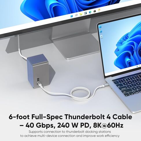 كابل Thunderbolt 4 بطول 6 أقدام، يدعم سلك USB 4 شاشة فيديو 8K@60 هرتز، نقل بيانات 40 جيجابت في الثانية، شحن سريع 240 وات، USB4 نوع C لجهاز Mac Mini iMac MacBook Pro/Air iPad iPhone 17/16/15 شاشة محطة قاعدة الإرساء in Kuwait