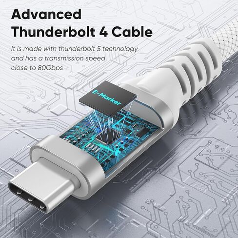 كابل Thunderbolt 4 بطول 6 أقدام، يدعم سلك USB 4 شاشة فيديو 8K@60 هرتز، نقل بيانات 40 جيجابت في الثانية، شحن سريع 240 وات، USB4 نوع C لجهاز Mac Mini iMac MacBook Pro/Air iPad iPhone 17/16/15 شاشة محطة قاعدة الإرساء in Kuwait