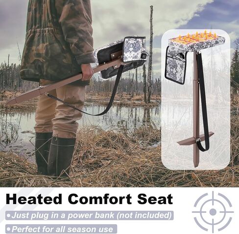 Marsh Seat Padded Mud with Ground Stake, Portable Duck Hunting Chair with Heating Function for Deer Ground Blind Waterfowl Turkey Outdoor Hunting Camping Gear, No Power Bank in Saudi Arabia