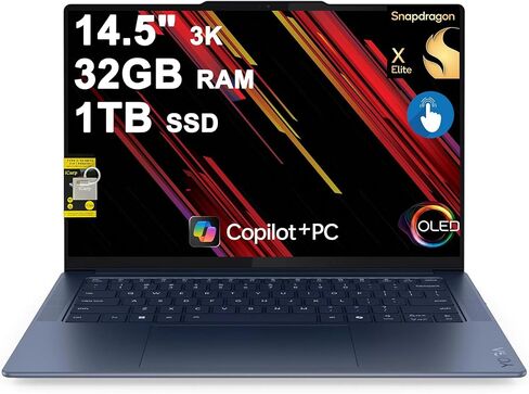 Lenovo Yoga Slim 7 Laptop 14.5" 3K OLED Touch (100% DCI-P3 1000nits HDR Peak) Qualcomm 12-core Snapdragon X Elite (Up to 45 Tops) 32GB RAM 1TB SSD for Designer Business Work Win11 ICP Hub Copilot AI in Saudi Arabia