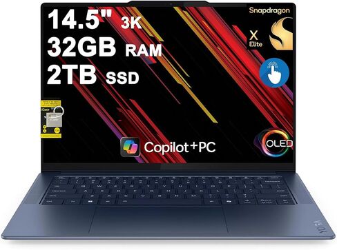 Lenovo Yoga Slim 7 Laptop 14.5" 3K OLED Touch (100% DCI-P3 1000nits HDR Peak) Qualcomm 12-core Snapdragon X Elite (Up to 45 Tops) 32GB RAM 1TB SSD for Designer Business Work Win11 ICP Hub Copilot AI in Saudi Arabia