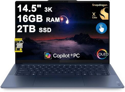 Lenovo Yoga Slim 7 Laptop 14.5" 3K OLED Touch (100% DCI-P3 1000nits HDR Peak) Qualcomm 12-core Snapdragon X Elite (Up to 45 Tops) 32GB RAM 1TB SSD for Designer Business Work Win11 ICP Hub Copilot AI in Saudi Arabia