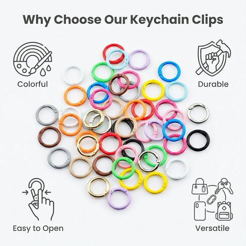 مفتاح سلسلة المفاتيح حلقات السائبة 50 قطع معدنية ملونة جولة دائرة حلقة تسلق مفتاح حلقة كليب المفاتيح يا حلقة السنانير الربيع المفاجئة خواتم DIY للحقائب والمحافظ صنع الموردين in Kuwait